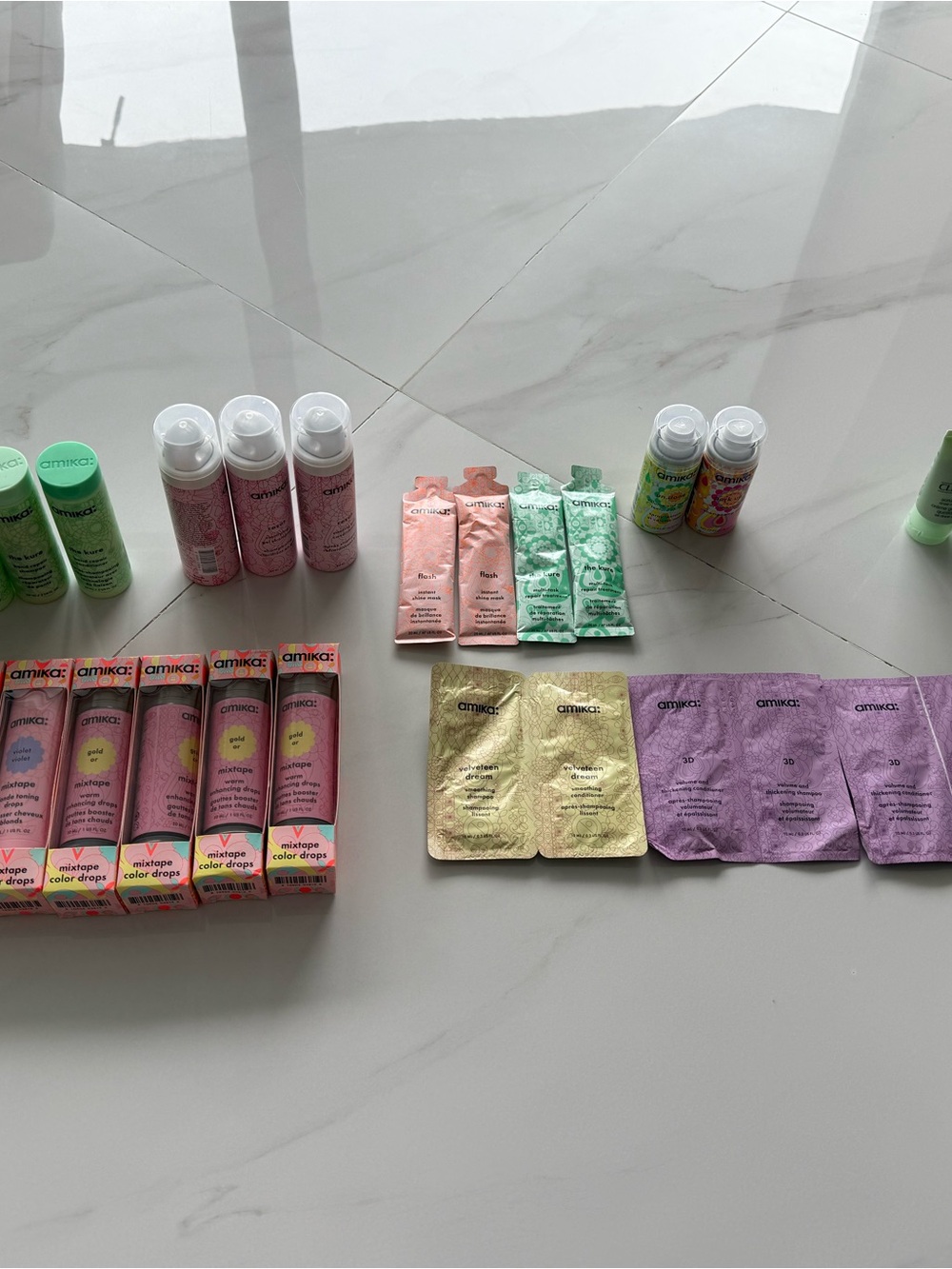 amika + Clinique assorted Travel, Skin care hair care Set - Gold, Purple, Green